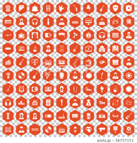 100 music icons hexagon orange 100 music icons hexagon orange 36757151