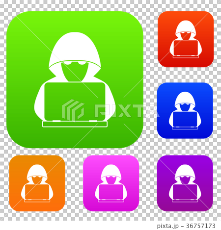 Computer hacker with laptop set collection 36757173