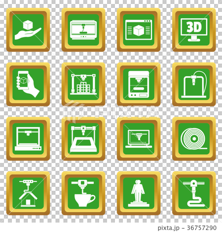 3D Printing icons set green 36757290