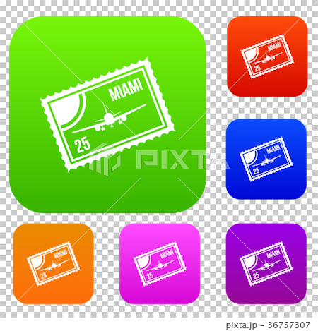 Stamp with plane and text Miami inside set collection Stamp with plane and text Miami inside set collection 36757307