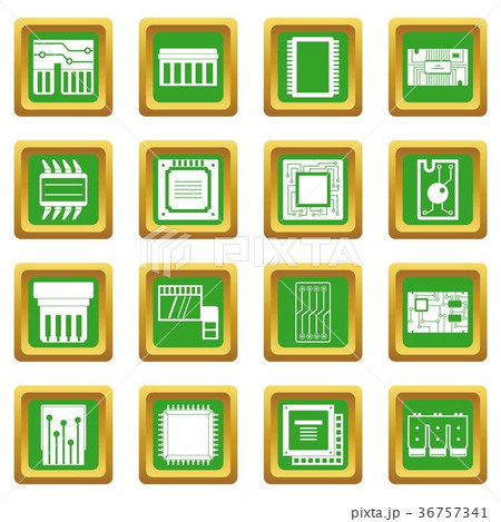 Computer chips icons set green 36757341