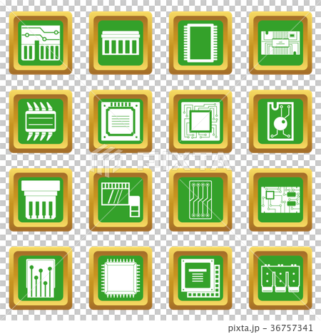 Computer chips icons set green 36757341