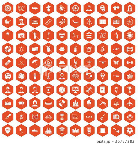 100 photo icons hexagon orange 36757382