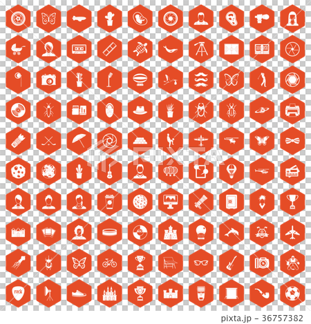 100 photo icons hexagon orange 36757382