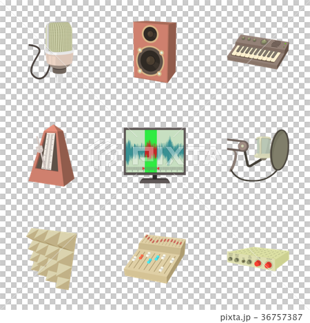 Sound recording studio icons set, cartoon style 36757387