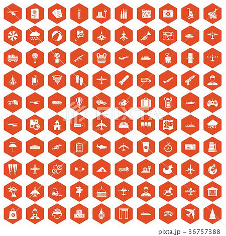 100 plane icons hexagon orange 36757388