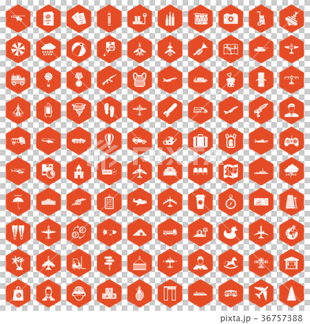 100 plane icons hexagon orange 36757388