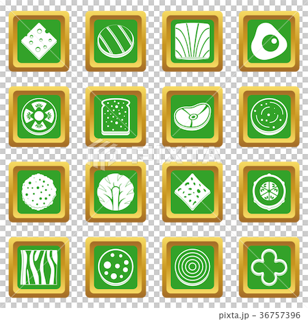 Slice food ingredient icons set green Slice food ingredient icons set green 36757396