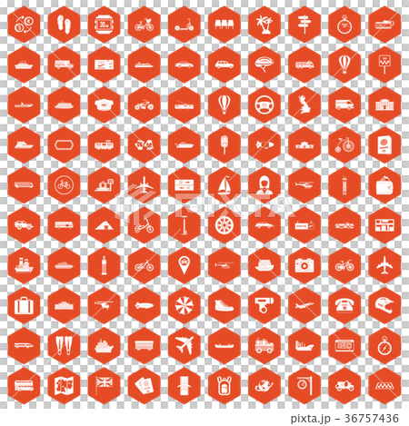 100 public transport icons hexagon orange 36757436
