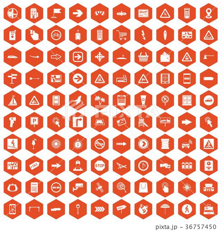100 Pointers Icons Hexagon Orangeのイラスト素材
