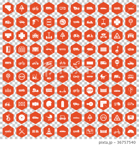 100 road icons hexagon orange 100 road icons hexagon orange 36757540