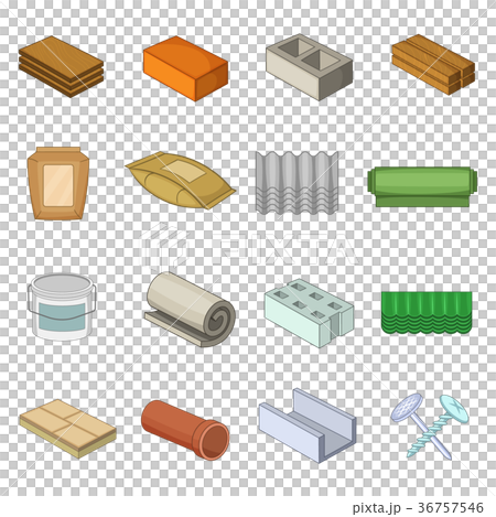 Building material icons set, cartoon style Building material icons set, cartoon style 36757546