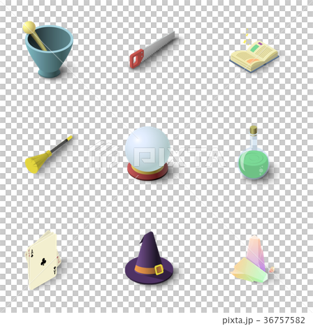 Wizard stuff icons set, isometric style 36757582