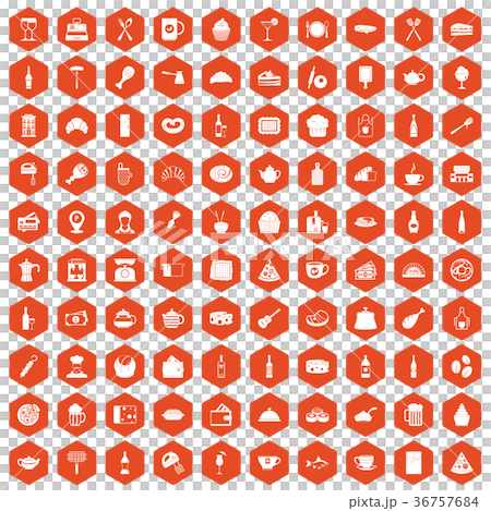 100 restaurant icons hexagon orange 36757684