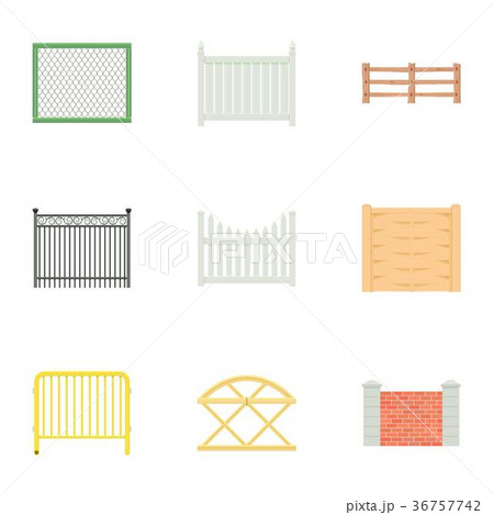 Decorative fence icons set, cartoon style 36757742