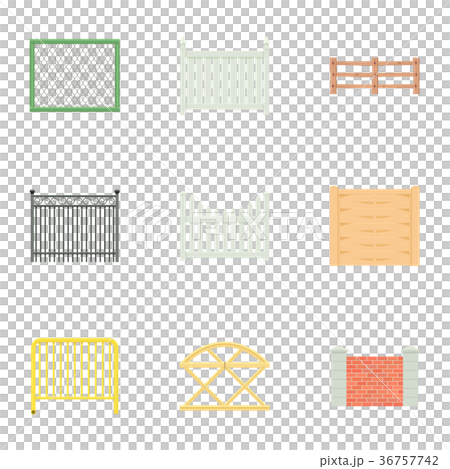 Decorative fence icons set, cartoon style 36757742