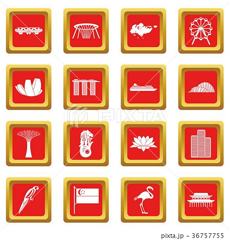 Singapore icons set red 36757755