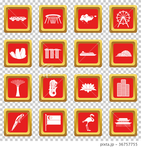 Singapore icons set red 36757755