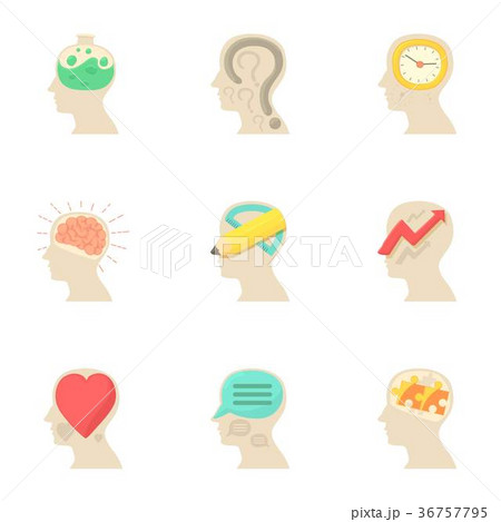 Imagination in head icons set, cartoon style Imagination in head icons set, cartoon style 36757795