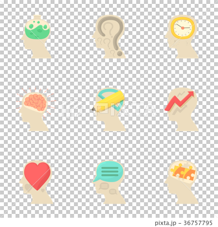 Imagination in head icons set, cartoon style Imagination in head icons set, cartoon style 36757795