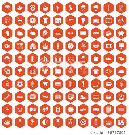 100 soccer icons hexagon orange 36757805