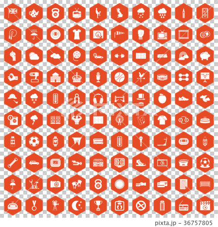 100 soccer icons hexagon orange 36757805