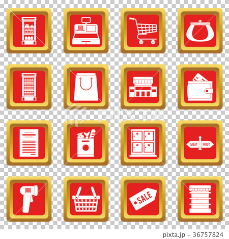 Supermarket icons set red 36757824