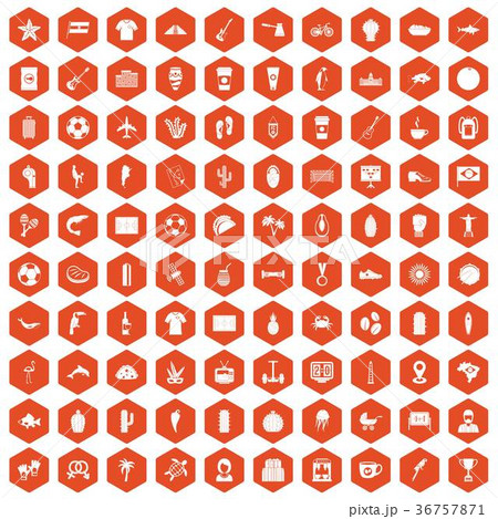 100 South America Icons Hexagon Orangeのイラスト素材
