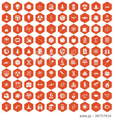 100 space technology icons hexagon orange 36757919
