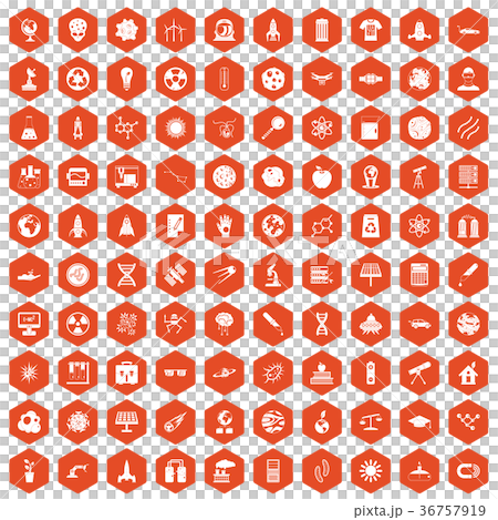 100 space technology icons hexagon orange 36757919