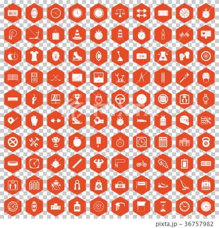 100 stopwatch icons hexagon orange 36757982