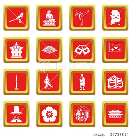 South Korea icons set red 36758314