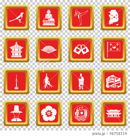 South Korea icons set red 36758314