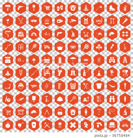 100 tackle icons hexagon orange 36758484