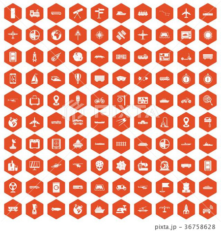 100 technology icons hexagon orange 36758628
