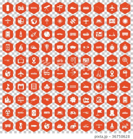 100 technology icons hexagon orange 36758628