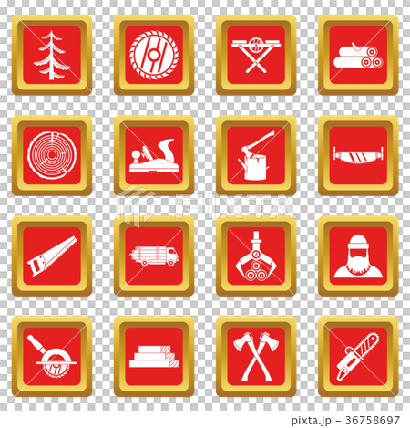 Timber industry icons set red 36758697