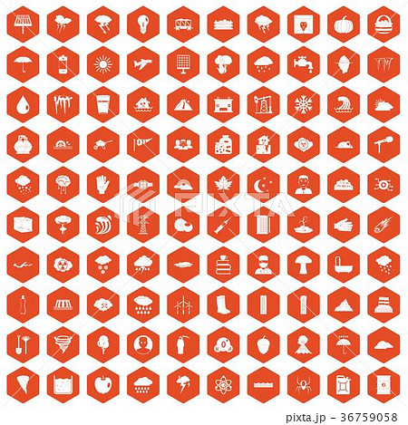 100 thunderstorm icons hexagon orange 100 thunderstorm icons hexagon orange 36759058