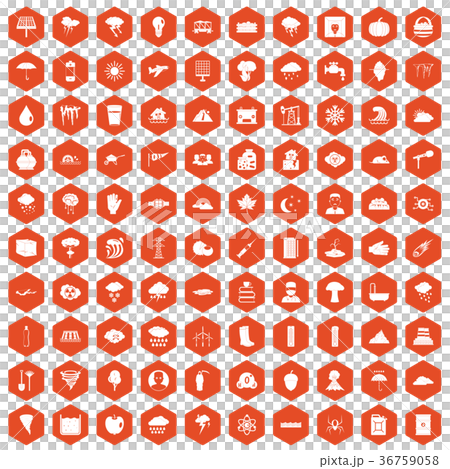 100 thunderstorm icons hexagon orange 100 thunderstorm icons hexagon orange 36759058