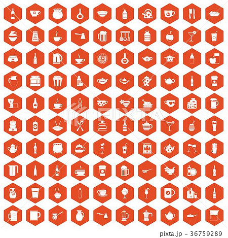 100 utensil icons hexagon orange 36759289