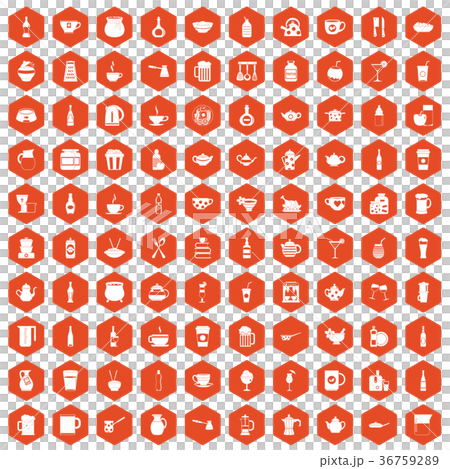 100 utensil icons hexagon orange 36759289