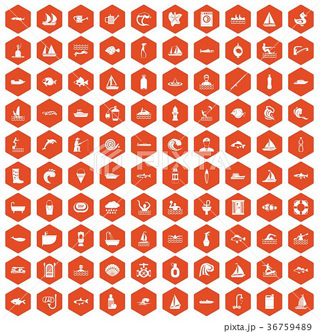 100 water icons hexagon orange 100 water icons hexagon orange 36759489