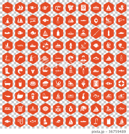 100 water icons hexagon orange 100 water icons hexagon orange 36759489