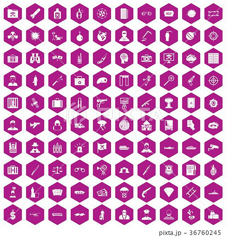 100 antiterrorism icons hexagon violet 36760245