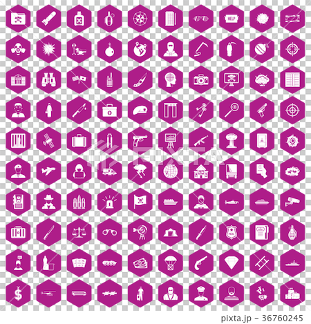 100 antiterrorism icons hexagon violet 36760245