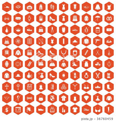 100 womens accessories icons hexagon orange 36760459