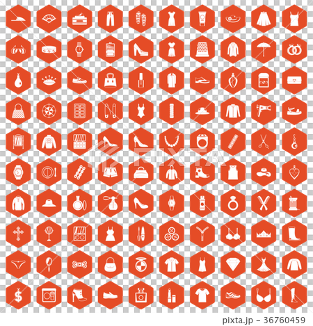 100 womens accessories icons hexagon orange 36760459