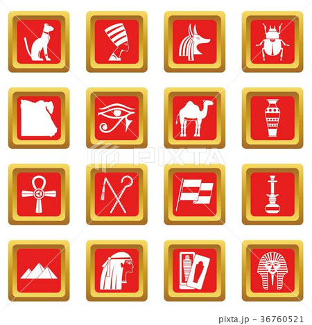 Egypt travel items icons set red Egypt travel items icons set red 36760521