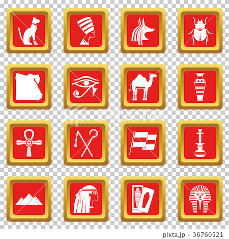 Egypt travel items icons set red Egypt travel items icons set red 36760521