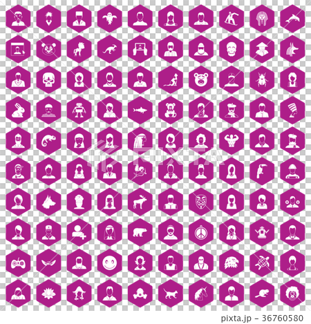 100 avatar icons hexagon violet 36760580